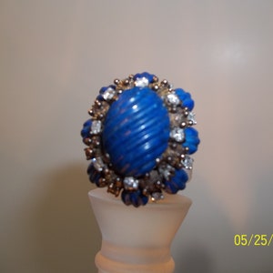 Fluted Lapiz Ring with diamonds 18 K gold
