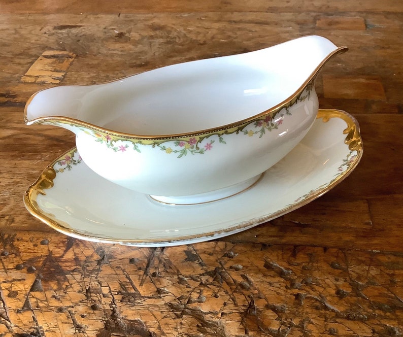 Limoges Vignaud China Gravy Boat with Pink and Yellow Floral Etsy