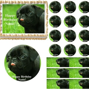30x Pug Dogs Puppies Kids Cupcake Toppers Edible Wafer Paper Fairy Cake Toppers