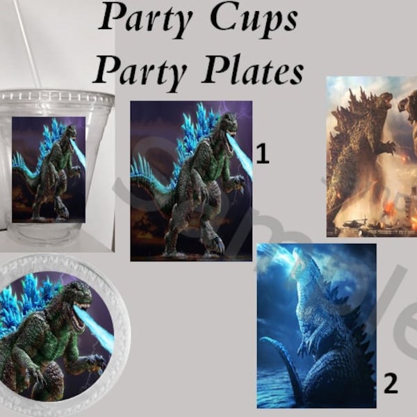 Monster Godzilla Party Plastic Cups OR Plates, Party Cups, Party Plates, Godzilla Party Cups, Godzilla Party Plates, Godzilla Birthday Decor