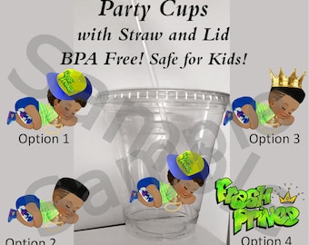 12oz Cup Baby Shower Cups Sleeping Fresh Baby Prince Boy Clear Plastic Cup w Straw and Lid BPA Free Baby Shower Fresh Cups Party Cups