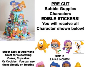 Bubble Guppies CHARACTERS Edible PRE CUT Stickers, Bubble Guppies Edible Sticker Cake Decoration, Pre Cut Edible Stickers, Decal Transfers