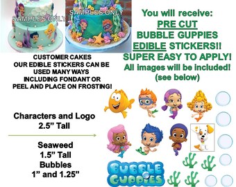 Bubble Guppies Edible PRE CUT Stickers, Bubble Guppies Edible Sticker Cake Decoration, Pre Cut Edible Stickers, Decal Transfers, Guppy Cake