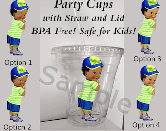 12oz Cup Baby Shower Cups Sleeping Fresh Baby Prince Boy Clear Plastic Cup w Straw and Lid BPA Free Baby Shower Fresh Cups Party Cups