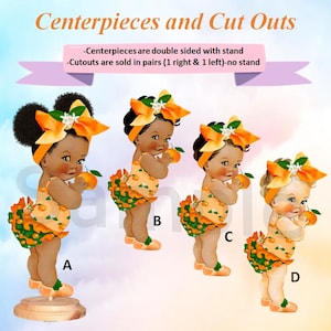 Little Cutie Orange Baby Girl Centerpiece, Cut Outs, Cups, or Plates.  Baby Shower Cutie Baby, Little Cutie Baby Plates, Cutie Baby Shower
