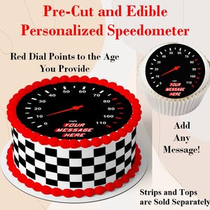 Racing Speedometer EDIBLE Cake Cupcake Image Topper, Speeding Cake, Sweet 16 Cake, Racing Cake, Motorcycle Speed Cake, Dial Points to Age