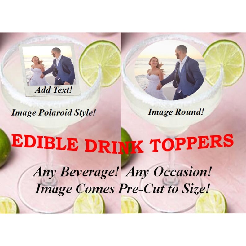 Edible Photo Drink Topper Image, Edible Image, Edible Photo, Wedding Toppers, Portrait Edible Topper, Custom Drink Toppers, Party Drink image 1