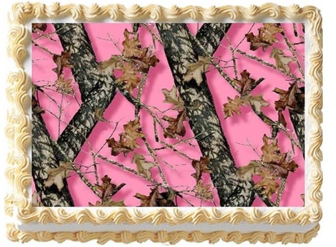 Mossy Oak with pink leaves Camo edible cake strips cake topper decorations Mossy Oak with pink leaves Camo edible cake strips cake topper decorations