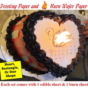 Custom Burn Away Cake Edible Image Topper Set. You get 1 edible wafer & edible frosting.  Gender Reveal, Save the Date, Star Shape, Heart