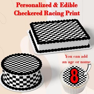 Black and White Checkered Flag Edible Cake Wraps and Toppers, Checkered Flag Print for cakes, cookies, cupcakes, Edible Race Checkered Print