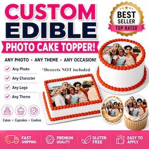 Custom Edible Cake Topper | Personalized Photo Cake Topper | Edible Image | Custom Picture for Cakes, Cupcakes & Cookies | Frosting Sheet