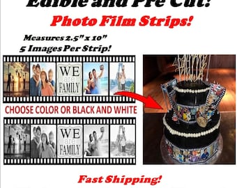 Pre Cut Edible Film Reel Strips for Cakes, Picture Photos on Film Strip,  Custom Film Strips for Cakes, Edible Film Strips with Photographs