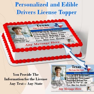 Drivers License Edible Topper Image Cupcakes, Any State Personalized Drivers License, Sweet Sixteen License, Drivers License Cake, sugar