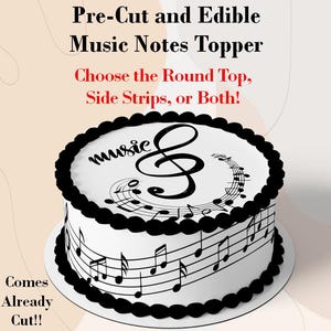 Pre-Cut Musical Notes Edible Topper for Cakes, Cupcakes, Cookies and More! Comes already cut. Printed on frosting sheet. Music Cake Decor