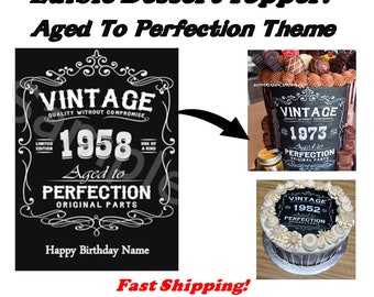 Vintage Aged to Perfection Year EDIBLE Cake Topper Image Cupcakes Decoration | Aged Original Parts | Over the Hill Cake Cupcakes | Vintage