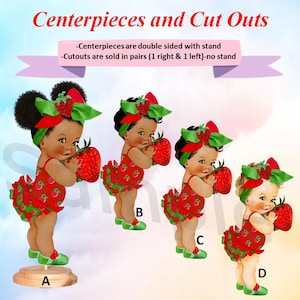 Sweet Strawberry Girl Centerpiece. Strawberry theme baby cut outs. A Berry Sweet Baby Centerpieces. Strawberry Theme Baby Shower Decorations