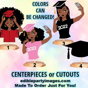 Graduation Graduate Centerpiece with Stand OR Cutouts, African American Graduate Centerpieces, Graduation Centerpieces, Dark Skin Graduate