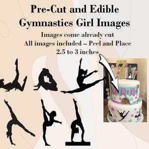Pre Cut Gymnastics Silhouettes EDIBLE Cake Decals Cupcakes, Gymnastics Cake, Gymnastics Cupcakes, Tumbling Gymnastics Edible Image, Girls