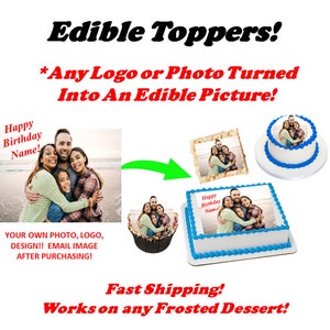 Custom Edible Photo Cake Image Picture on Frosting Paper, Custom Cupcakes Cookie Toppers Photographs Logos Decals, Sugar Sheet Paper Frosing image 1