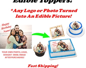 Custom Edible Photo Cake Image Picture on Frosting Paper, Custom Cupcakes Cookie Toppers Photographs Logos Decals, Sugar Sheet Paper Frosing