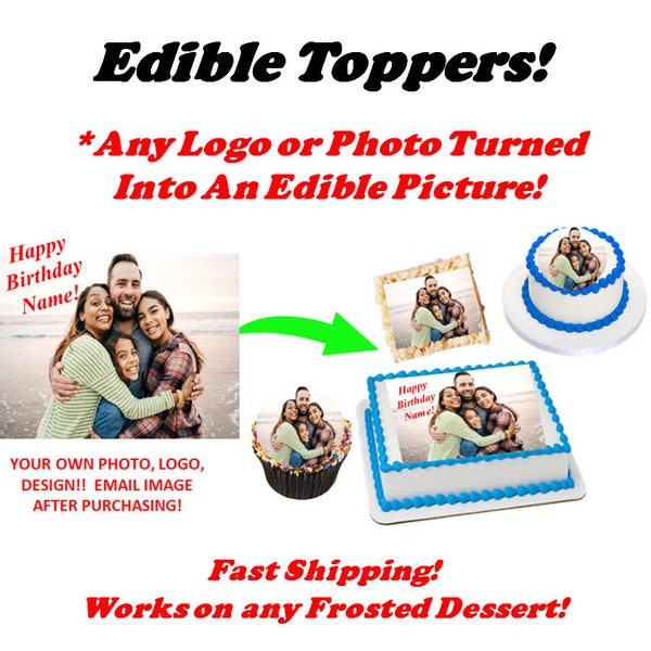 Custom Edible Photo Cake Image Picture on Frosting Paper, Custom Cupcakes Cookie Toppers Photographs Logos Decals, Sugar Sheet Paper Frosing