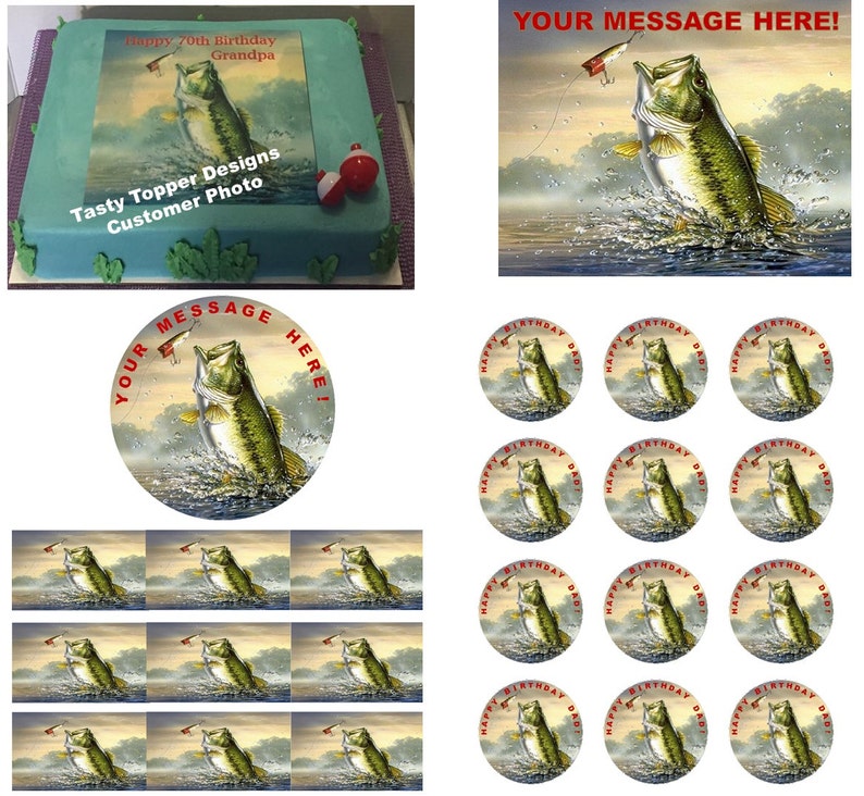 Bass Fishing Edible Cake Topper Image Bass Fishing Cupcakes Etsy