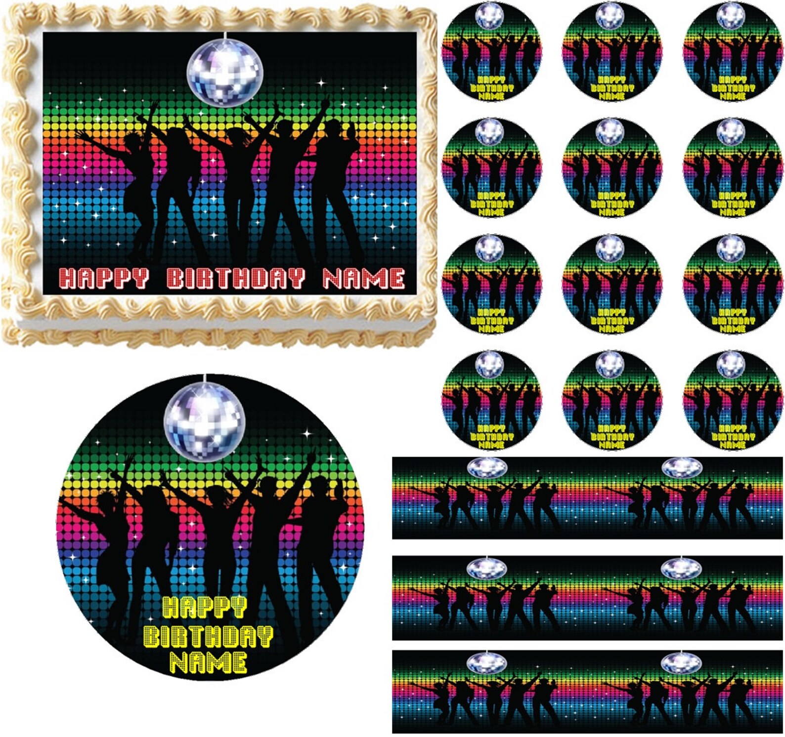 DISCO DANCE Party Disco Ball Edible Cake Topper Image Frosting Etsy