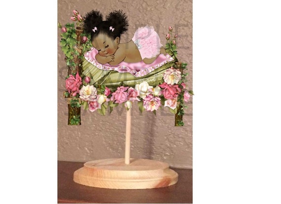 PRE CUT Lavender Purple and White Ruffle Pants Baby Centerpiece with Wood Stand OR Card Stock Cut Out Affordable Party Centerpiece Cutouts