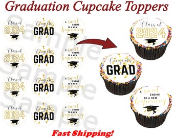 Graduation Class of 2024 Edible Cupcake or Cookie Toppers.  Frosting Sugar Paper Circles. Graduation Cupcakes, Grad Cupcake, Graduation 2024