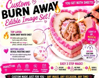 Custom Burn Away Cake Topper | Edible Image Reveal | Viral Burn Away Cake | Hidden Message Topper | Photo Cake Topper | Wafer & Frosting
