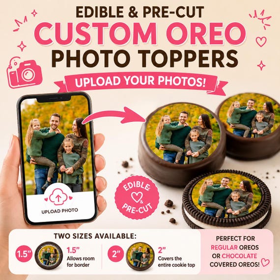 Custom Edible Images for Oreo Cookies | Custom Photo, Logo & Party Cookie Toppers | Pre-Cut Frosting Sheets for Chocolate Covered Oreos