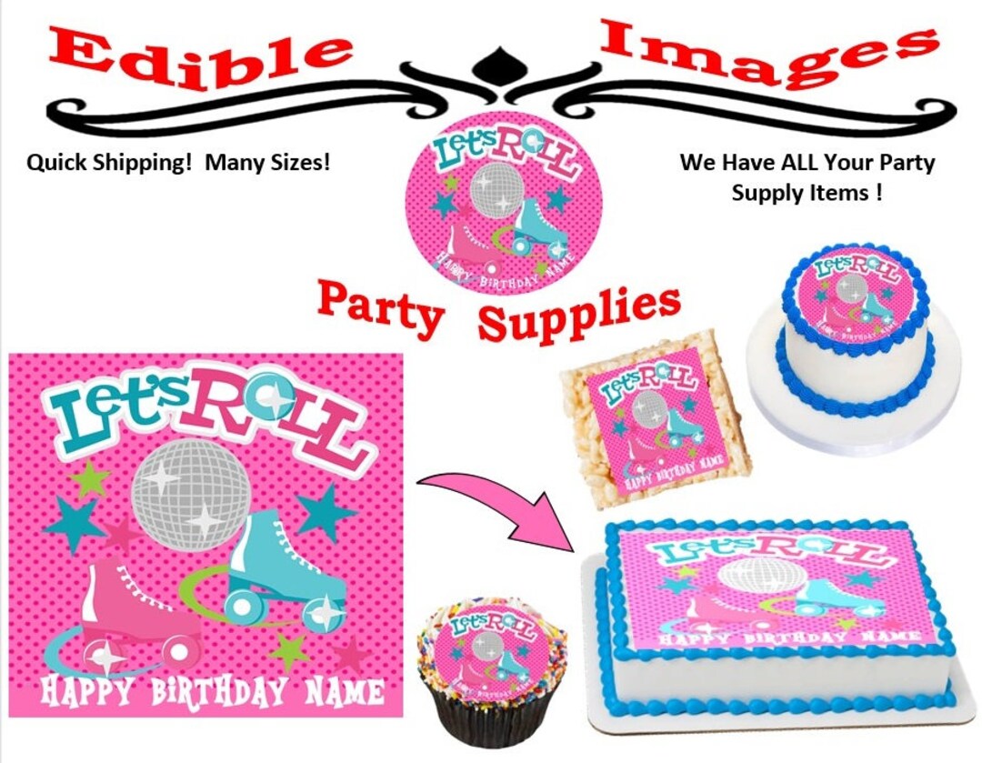 Roller Skating Edible Cake Topper Image Cupcakes Lets Roll Etsy