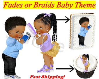 Hairstylist Barber Boy or Girl Edible Cake Image Cupcake, Fades or Braids Edible Babies, Hair Barber Baby Shower Cake, Light Blue Purple