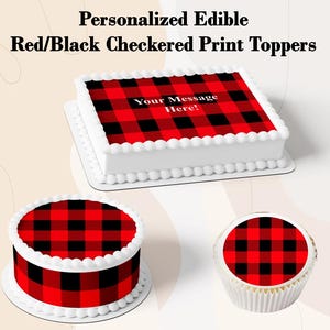 Buffalo Checkered Pattern Edible Cake Topper Image, Cupcakes or Strips, Buffalo Plaid Edible Print, Buffalo Check Cake Wraps, Red Black