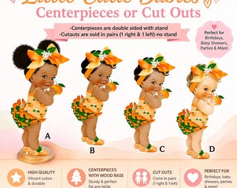 Little Cutie Orange Baby Girl Centerpieces or Cut Outs. Orange Cutie Baby Shower Decorations. Cute as a Cutie Afro Baby. Cutie Themed Party