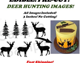 Deer Hunting Edible Pre Cut Images for Cake or Cupcakes, Edible Deer Tree for Cakes, Edible Hunting Deer Images, Hunting Grooms Cake Wedding