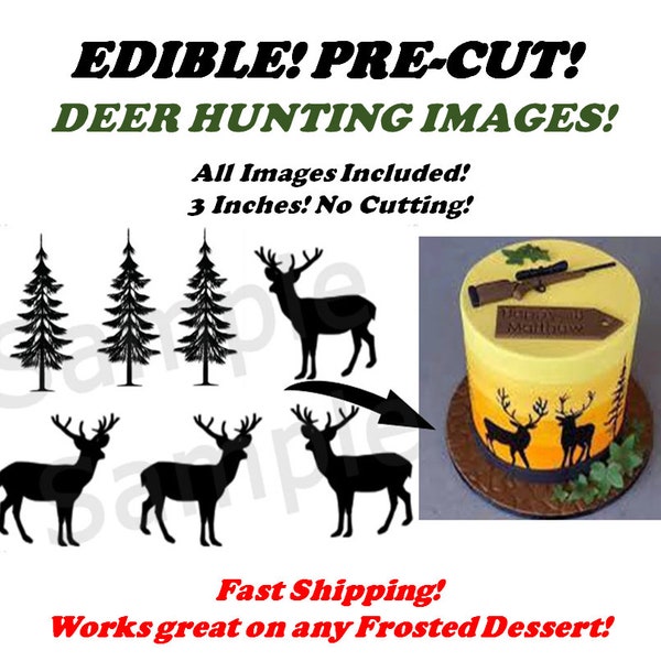 Deer Hunting Edible Pre Cut Images for Cake or Cupcakes, Edible Deer Tree for Cakes, Edible Hunting Deer Images, Hunting Grooms Cake Wedding