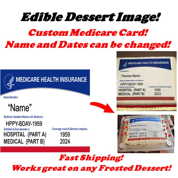 Medicare Card EDIBLE Image for Cakes and Cupcakes, Retirement Cake, Medicare Party, Medicare Card Cake, Medicare Edible, Over the Hill Cake