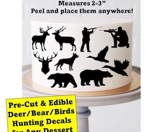 Hunting Silhouette Edible Cake Images, Hunting Decals for Cakes, Hunting Cake Images, Deer Head, Dog Hunting, Duck, Bear Edible Stickers