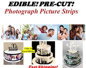 Edible Picture Strips for the sides of a cake. Photo film strips frosting sheet, Photograph Strip for Heart Cake, Custom Pictures No Cutting