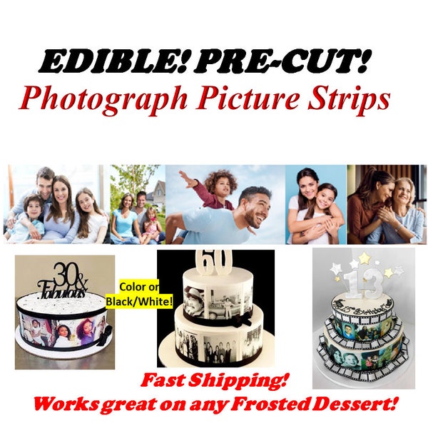 Edible Picture Strips for the sides of a cake. Photo film strips frosting sheet, Photograph Strip for Heart Cake, Custom Pictures No Cutting