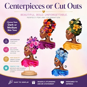 Black Woman Centerpieces. Diva Woman Cut Outs. Queen Woman Centerpieces. Afro Woman Head Scarf. Diva Black Magic Centerpieces. Pink Yellow