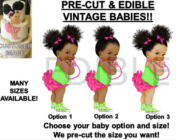 Pre Cut Hot Pink Lime Green Afro Baby Girl Edible Cake Topper Etsy