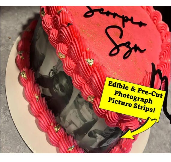 Edible Picture Strips for the sides of a cake. Photo film strips frosting sheet, Photograph Strip for Heart Cake, Custom Pictures No Cutting