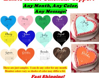 2024 Heart Shape Calendar Edible Cake Topper. For Birthdays, Weddings, Graduations and more! Sugar Frosting Sheet or Wafer Burn Paper