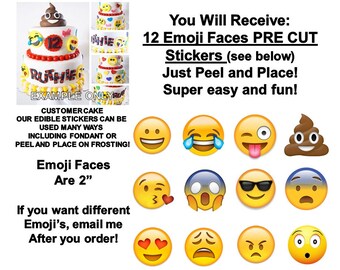 Emoji Faces Edible PRE CUT Stickers, Emoticons Edible Sticker Cake Decoration, Pre Cut Edible Stickers, Emoji Decal Transfers NEW, Emojis