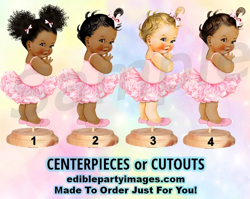 Pre Cut Lavender Purple Bow Ballerina Babies of Color Centerpieces or Cut Outs 