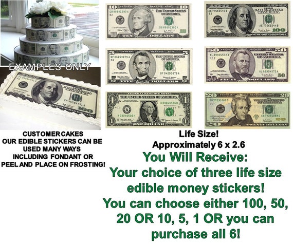 Money Edible Pre Cut Stickers Money Edible Sticker Cake Etsy