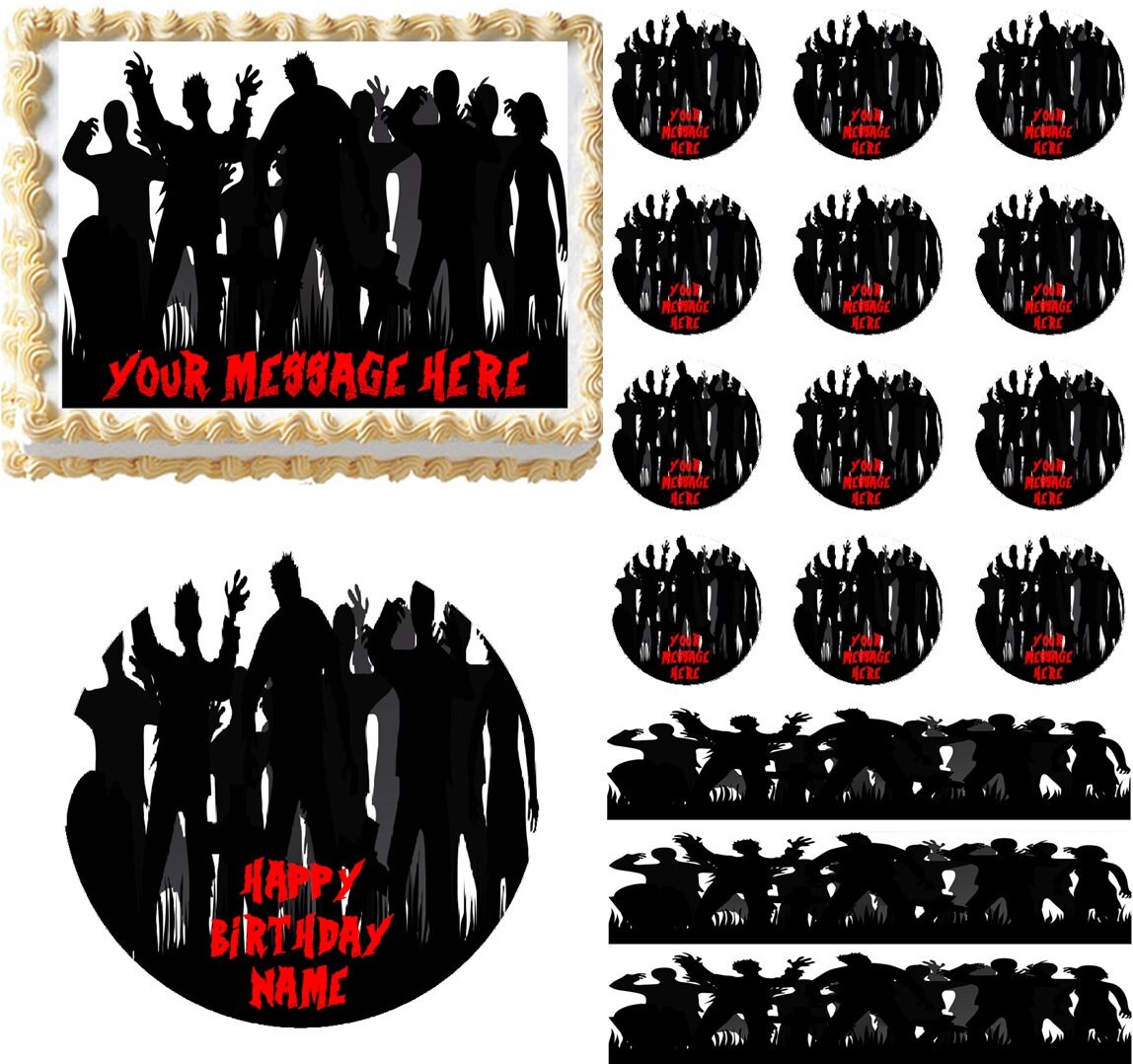 Zombie Silhouette Edible Cake Topper Image Zombie Edible Etsy