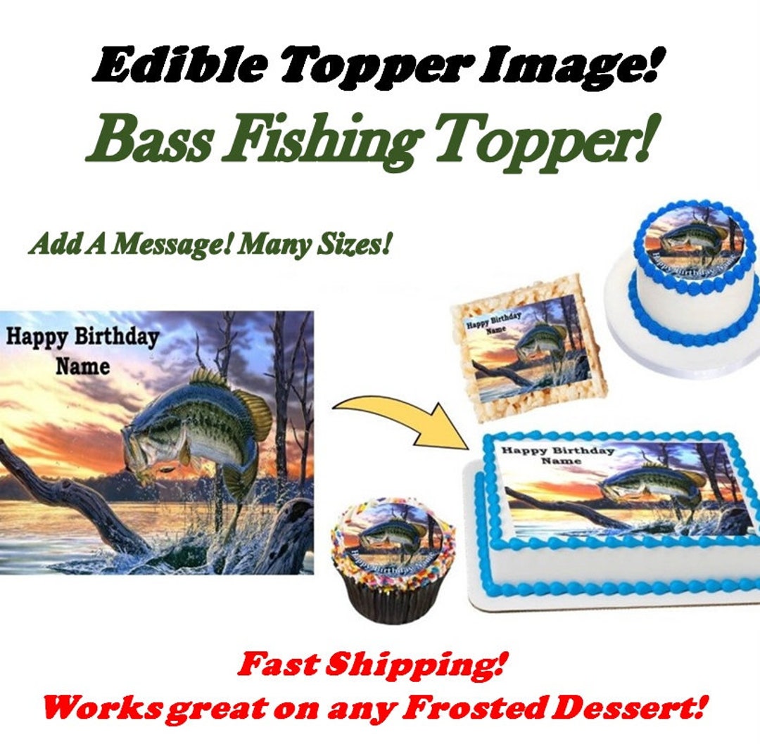 Big Mouth Bass Fishing Edible Cake Topper Image Cupcakes, Father's Day